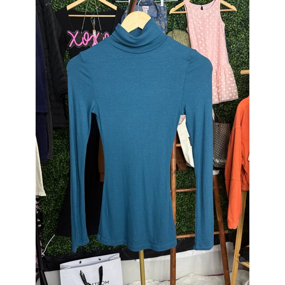 Anthropologie, Ribbed Turtleneck, Teal Blue, XS, Excellent